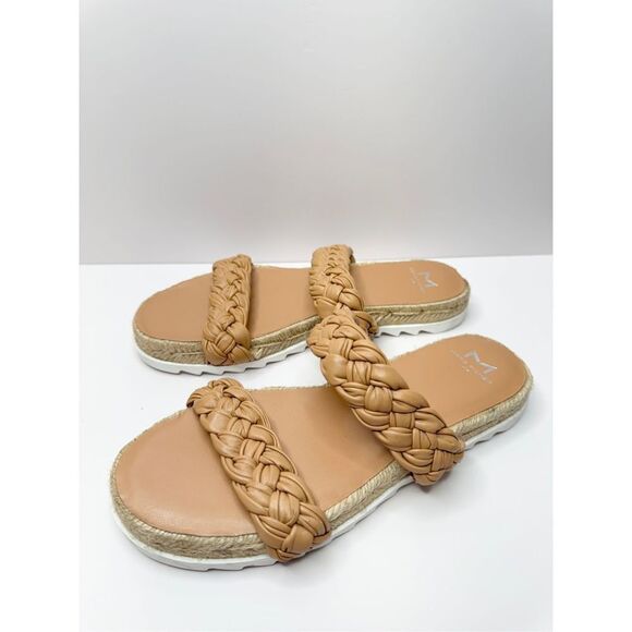 Marc Fisher Sandals Womens Size 7.5 Tan Leather Jaimee‎ Espadrille Slide Shoes - Picture 2 of 7